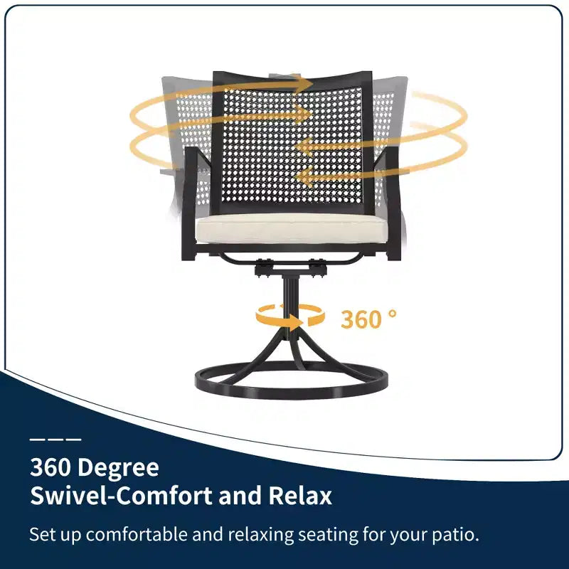 CLIHOME Ensemble repas d'extérieur 8 pièces, Table carrée avec trou pour parasol et chaises pivotantes à 360°, Ensemble de patio