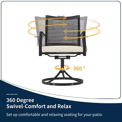 CLIHOME Ensemble repas d'extérieur 8 pièces, Table carrée avec trou pour parasol et chaises pivotantes à 360°, Ensemble de patio