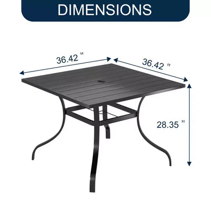CLIHOME Ensemble repas d'extérieur 8 pièces, Table carrée avec trou pour parasol et chaises pivotantes à 360°, Ensemble de patio