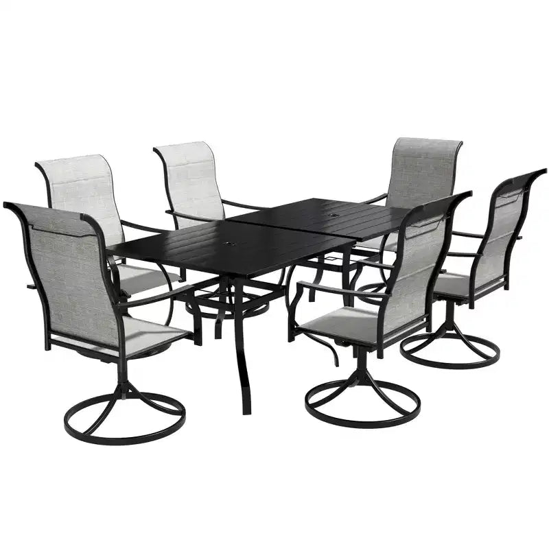 CLIHOME 8-Piece Patio Dining Set,Convertible Square Table built-in Umbrella Hole & 360 Swivel Chairs Outdoor Set