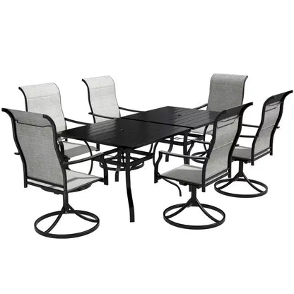 CLIHOME 8-Piece Patio Dining Set,Convertible Square Table built-in Umbrella Hole & 360 Swivel Chairs Outdoor Set