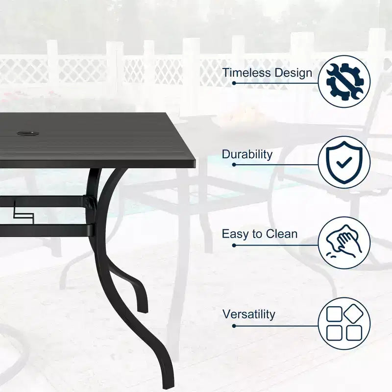 CLIHOME Ensemble de salle à manger d'extérieur 8 pièces, table carrée convertible avec trou pour parasol intégré et chaises pivotantes à 360°