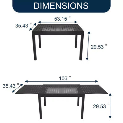 CLIHOME Set da pranzo da esterno 9 pezzi, tavolo allungabile e sedie girevoli a 360°