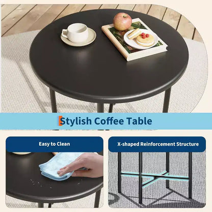 Set da Patio 3 Pezzi, Sedie in Vimini Resistente alle Intemperie e Tavolo Rotondo per Balcone, Giardino, Piscina, Cortile - Nero