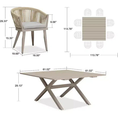 PURPLE LEAF Ensemble de salle à manger d'extérieur avec table à manger en aluminium de patio et chaises en rotin tressé, ensemble de coussins de meubles modernes pour jardin.