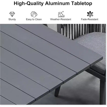 PURPLE LEAF Ensemble de salle à manger d'extérieur avec table à manger en aluminium de patio et chaises en rotin tressé, ensemble de coussins de meubles modernes pour jardin.