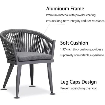 PURPLE LEAF Ensemble de salle à manger d'extérieur avec table à manger en aluminium de patio et chaises en rotin tressé, ensemble de coussins de meubles modernes pour jardin.