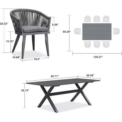 PURPLE LEAF Ensemble de salle à manger d'extérieur avec table à manger en aluminium de patio et chaises en rotin tressé, ensemble de coussins de meubles modernes pour jardin.