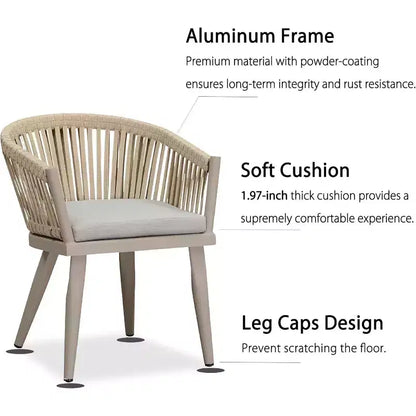 PURPLE LEAF Ensemble de salle à manger d'extérieur avec table à manger en aluminium de patio et chaises en rotin tressé, ensemble de coussins de meubles modernes pour jardin.