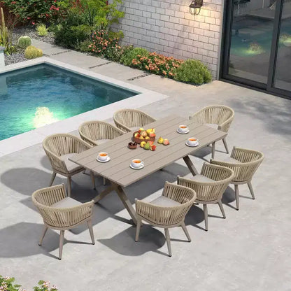 PURPLE LEAF Ensemble de salle à manger d'extérieur avec table à manger en aluminium de patio et chaises en rotin tressé, ensemble de coussins de meubles modernes pour jardin.