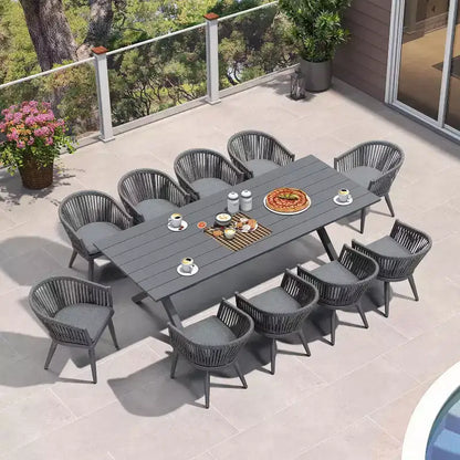 PURPLE LEAF Ensemble de salle à manger d'extérieur avec table à manger en aluminium de patio et chaises en rotin tressé, ensemble de coussins de meubles modernes pour jardin.