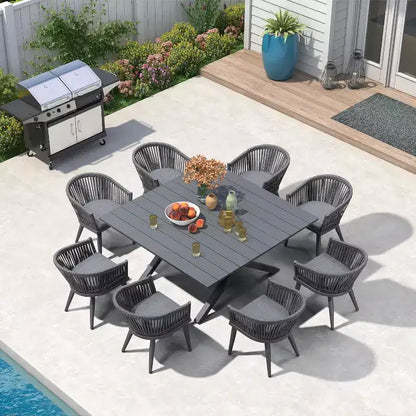 PURPLE LEAF Ensemble de salle à manger d'extérieur avec table à manger en aluminium de patio et chaises en rotin tressé, ensemble de coussins de meubles modernes pour jardin.