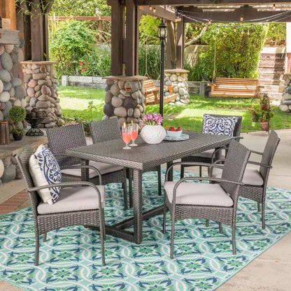 Christopher Knight Home Harlowe, ensemble de salle à manger d'extérieur en osier 7 pièces avec coussins