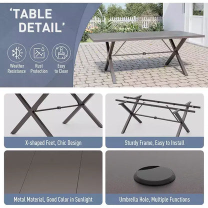 ALAULM Ensemble de Salle à Manger d'Extérieur 7 Pièces, Meubles de Patio en Métal avec 6 Chaises Fixes et Grande Table