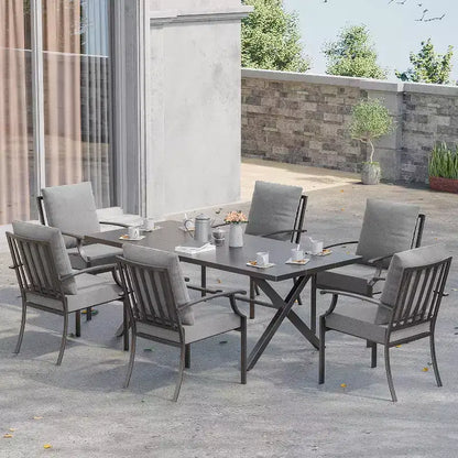 ALAULM Ensemble de Salle à Manger d'Extérieur 7 Pièces, Meubles de Patio en Métal avec 6 Chaises Fixes et Grande Table