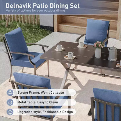 ALAULM Ensemble de Salle à Manger d'Extérieur 7 Pièces, Meubles de Patio en Métal avec 6 Chaises Fixes et Grande Table