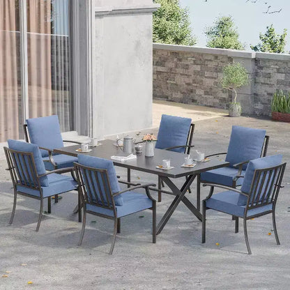 ALAULM Ensemble de Salle à Manger d'Extérieur 7 Pièces, Meubles de Patio en Métal avec 6 Chaises Fixes et Grande Table