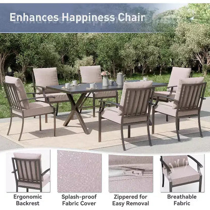 ALAULM Ensemble de Salle à Manger d'Extérieur 7 Pièces, Meubles de Patio en Métal avec 6 Chaises Fixes et Grande Table