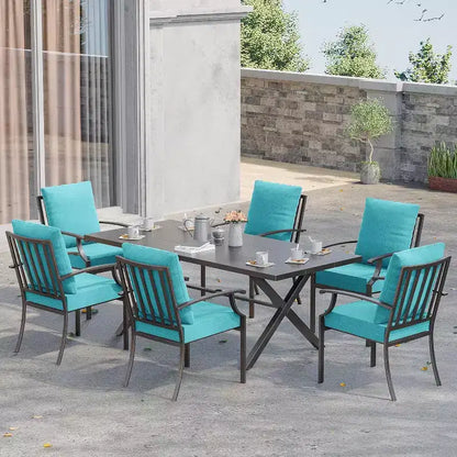 ALAULM Ensemble de Salle à Manger d'Extérieur 7 Pièces, Meubles de Patio en Métal avec 6 Chaises Fixes et Grande Table