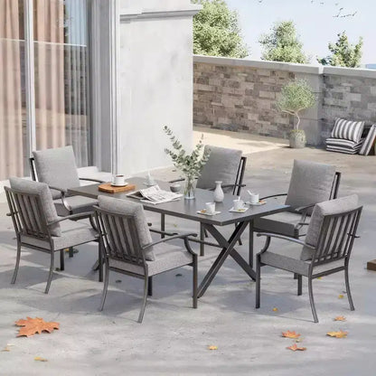 ALAULM Ensemble de Salle à Manger d'Extérieur 7 Pièces, Meubles de Patio en Métal avec 6 Chaises Fixes et Grande Table
