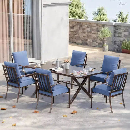 ALAULM Ensemble de Salle à Manger d'Extérieur 7 Pièces, Meubles de Patio en Métal avec 6 Chaises Fixes et Grande Table