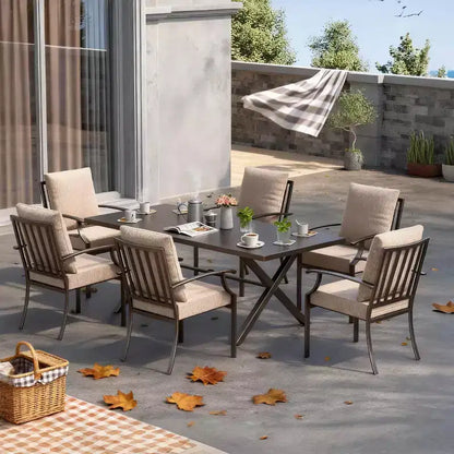 ALAULM Ensemble de Salle à Manger d'Extérieur 7 Pièces, Meubles de Patio en Métal avec 6 Chaises Fixes et Grande Table