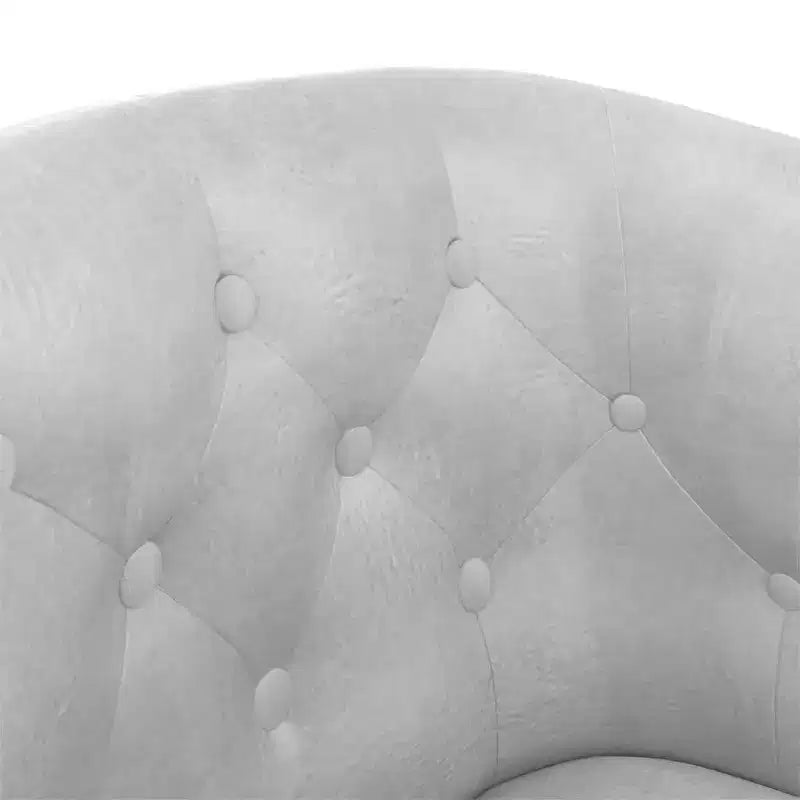 Tub Chair with Footstool ¨C Silver Faux Leather, Button-Tufted, Pine Wood Frame