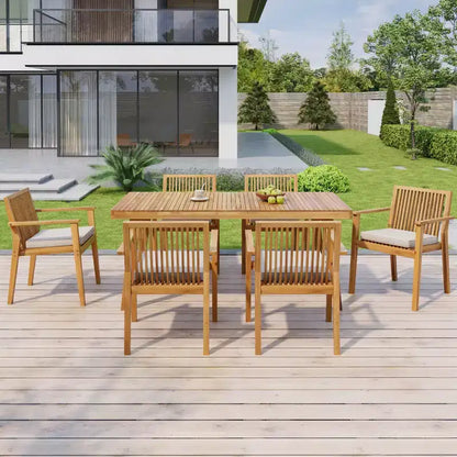 Ensemble de salle à manger d'extérieur en bois d'acacia Christopher Knight Home Caitlyn Rustic 7 pièces avec coussins