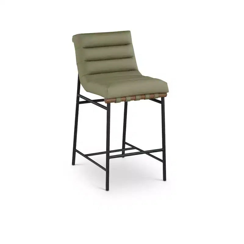 Vegan Leather Counter Stool ¨C Matte Black Frame, Walnut Dowel ¨C immagine prodotto 1