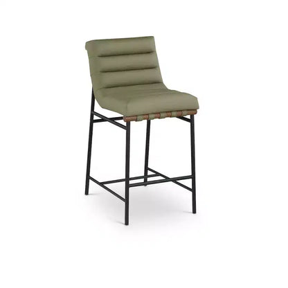 Vegan Leather Counter Stool ¨C Matte Black Frame, Walnut Dowel ¨C immagine prodotto 1