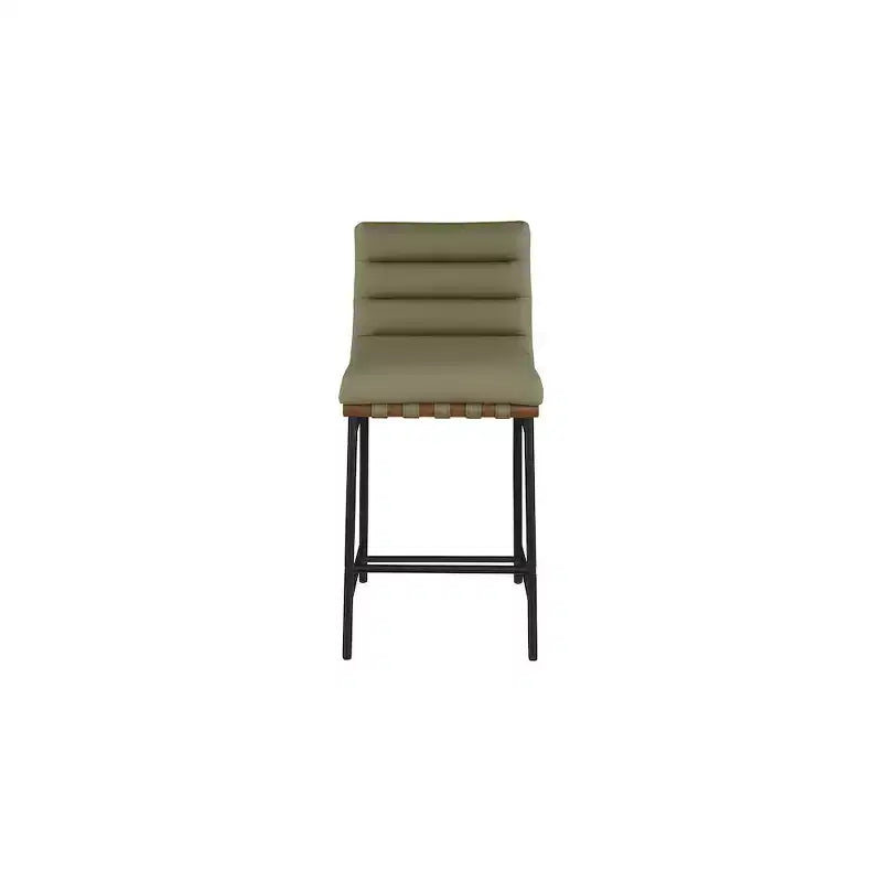 Vegan Leather Counter Stool ¨C Matte Black Frame, Walnut Dowel