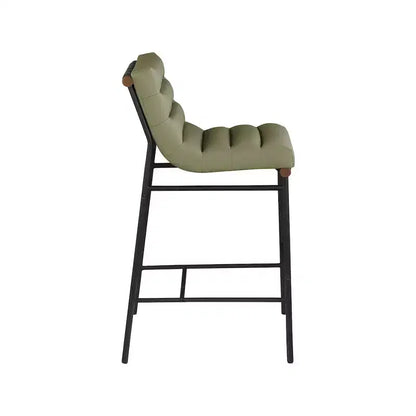 Vegan Leather Counter Stool ¨C Matte Black Frame, Walnut Dowel