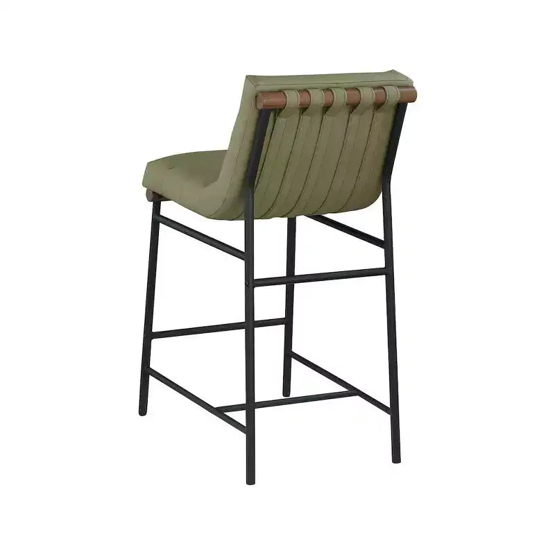 Vegan Leather Counter Stool ¨C Matte Black Frame, Walnut Dowel
