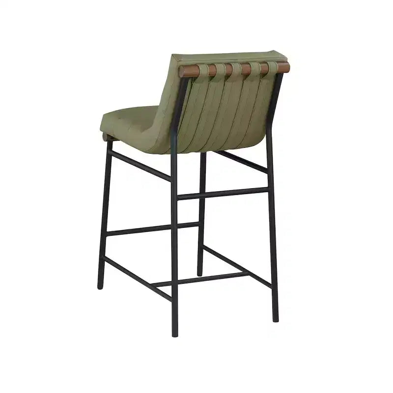 Vegan Leather Counter Stool ¨C Matte Black Frame, Walnut Dowel