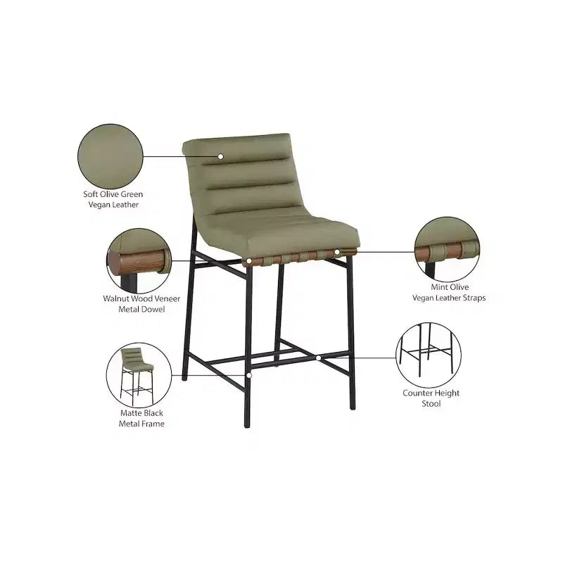 Vegan Leather Counter Stool ¨C Matte Black Frame, Walnut Dowel