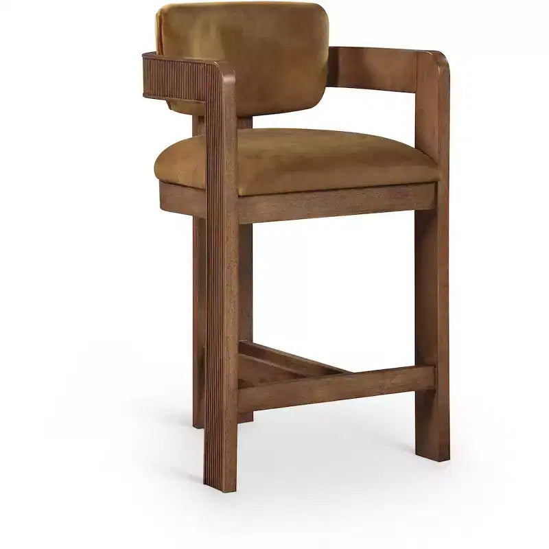 Saddle Velvet Counter Stool ¨C Fluted Walnut Wood, 460 GSM Velvet ¨C immagine prodotto 2