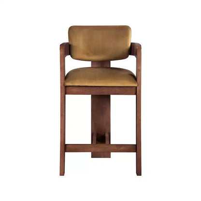 Saddle Velvet Counter Stool ¨C Fluted Walnut Wood, 460 GSM Velvet