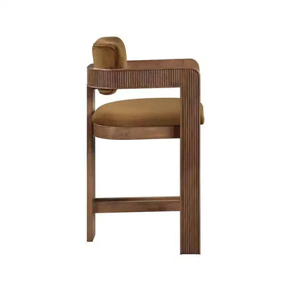 Saddle Velvet Counter Stool ¨C Fluted Walnut Wood, 460 GSM Velvet