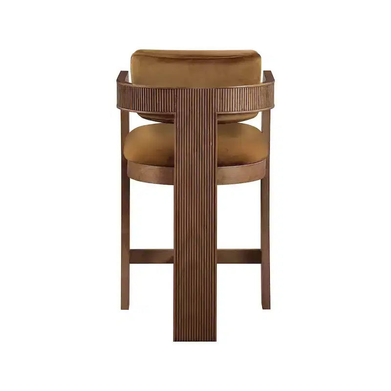 Saddle Velvet Counter Stool ¨C Fluted Walnut Wood, 460 GSM Velvet