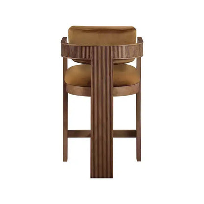 Saddle Velvet Counter Stool ¨C Fluted Walnut Wood, 460 GSM Velvet