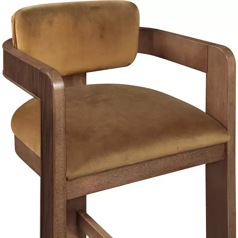Saddle Velvet Counter Stool ¨C Fluted Walnut Wood, 460 GSM Velvet