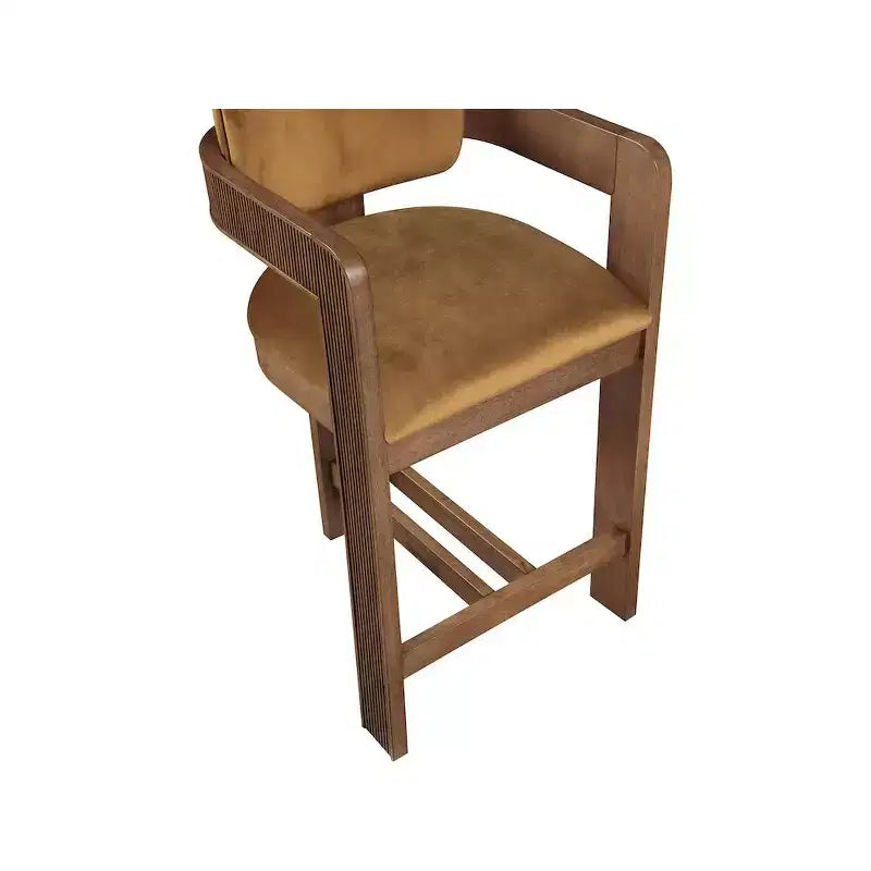 Saddle Velvet Counter Stool ¨C Fluted Walnut Wood, 460 GSM Velvet