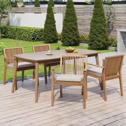 Christopher Knight Home Akshan Set da Pranzo Rustico da Esterni in Legno di Acacia, 5 Pezzi con Cuscini