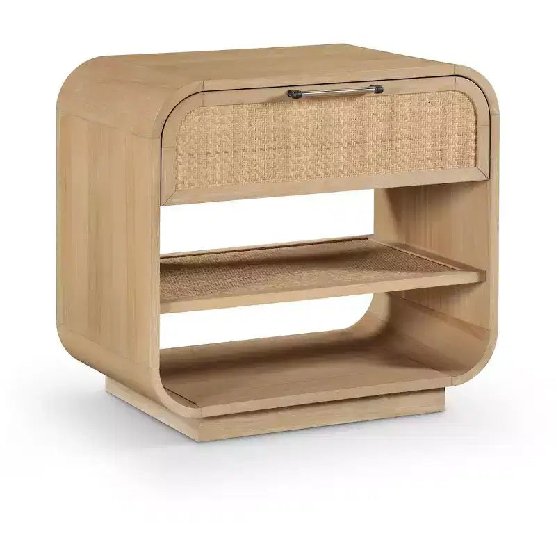 Windsor Natural Rubberwood Nightstand ¨C Mid-Century Modern Cane Bedside Table ¨C immagine prodotto 1