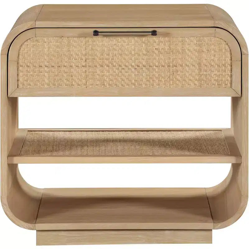 Windsor Natural Rubberwood Nightstand ¨C Mid-Century Modern Cane Bedside Table