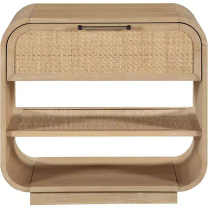 Windsor Natural Rubberwood Nightstand ¨C Mid-Century Modern Cane Bedside Table