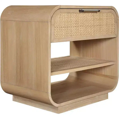Windsor Natural Rubberwood Nightstand ¨C Mid-Century Modern Cane Bedside Table