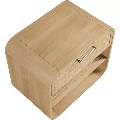 Windsor Natural Rubberwood Nightstand ¨C Mid-Century Modern Cane Bedside Table