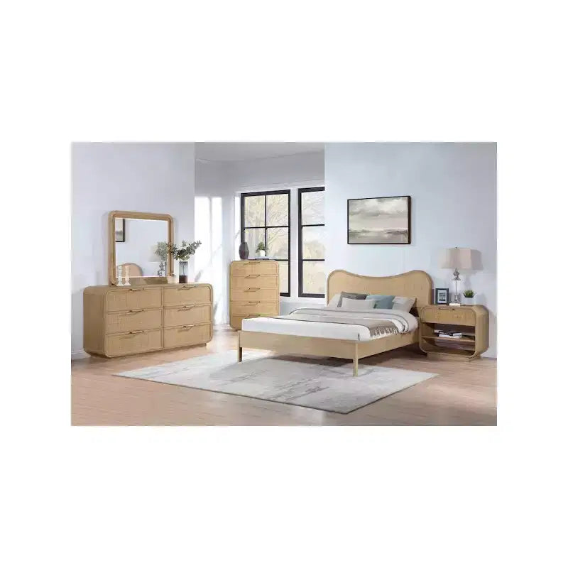 Windsor Natural Rubberwood Nightstand ¨C Mid-Century Modern Cane Bedside Table
