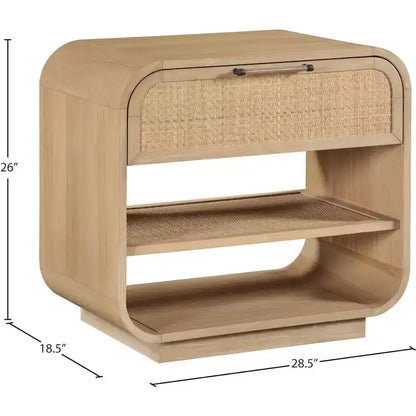 Windsor Natural Rubberwood Nightstand ¨C Mid-Century Modern Cane Bedside Table